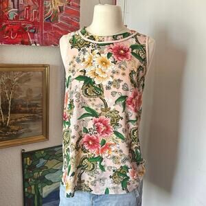 carmen marc valvo floral pink tank top blouse